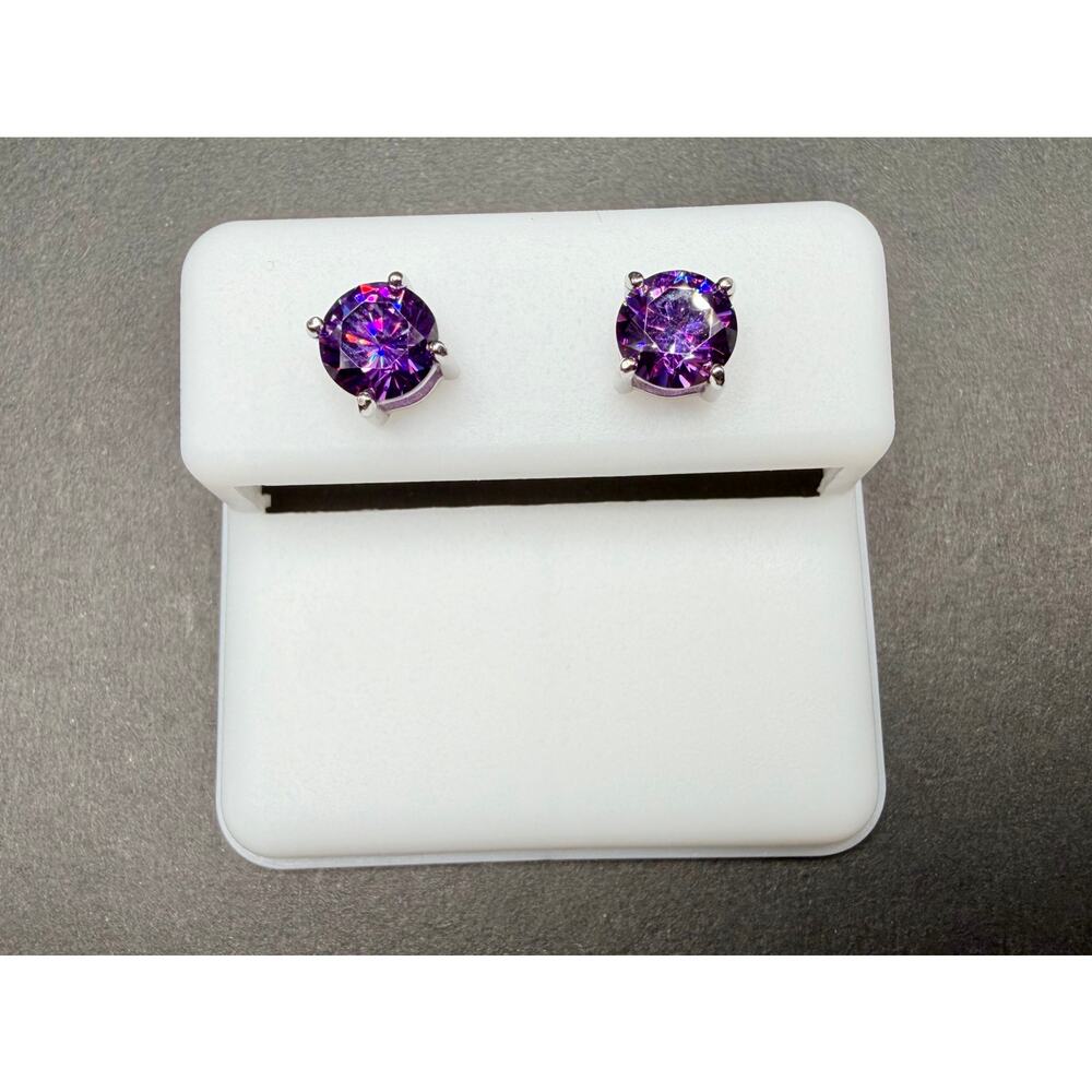Sterling Silver Amethyst CZ Stud Earrings – 6mm Round, 2.40 CTTW, New in Box